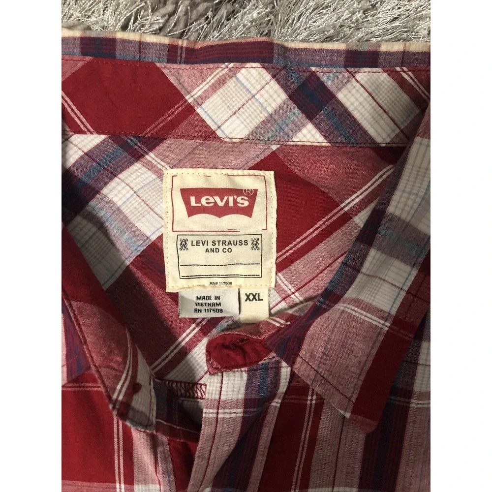 Levis Mens Red Plaid  Casual Button Up‎ Shirt Size XXL